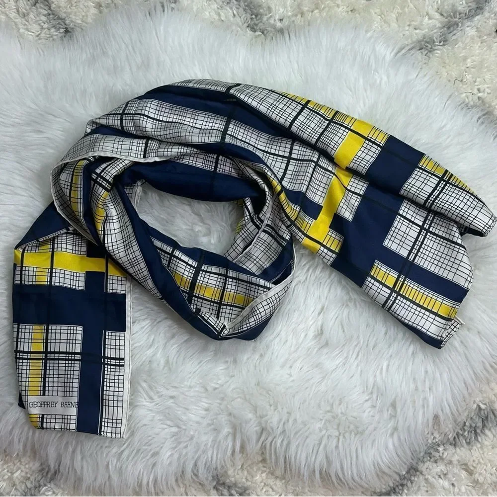 Geoffrey Beene Checkered Scarf in Blue and Yellow 100% silk